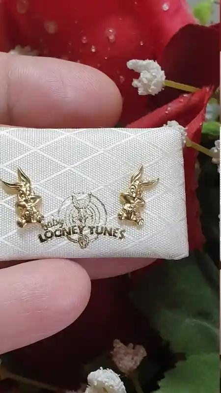 18kt Disney Earrings Studs Gift for Girls SOLID GOLD Bugs Bunny Looney Tunes/Girls Gold Earrings ORIGINAL Disney Cartoon Characters Gifts 