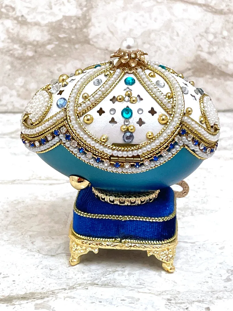 1999 One Of A Kind Faberge Egg Blue Trinket & Necklace for Mom 25 Year Wedding Anniversary Gift for Her 25th Birthday Gift for Daughter LOVE