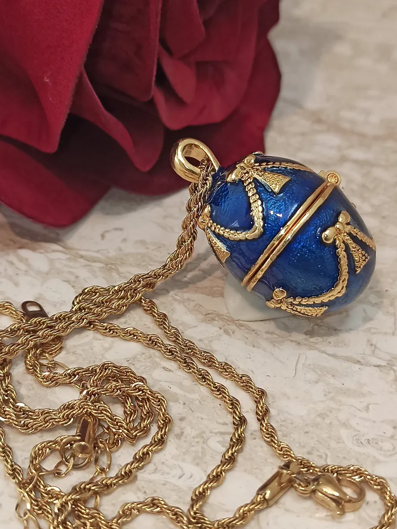 FABERGE Egg Pendant Bracelet Necklace SET Something Blue Jewelry for Wedding Gift Bride Bridesmaid Jewelry HANDMADE 24k Gold Bracelet 2ct