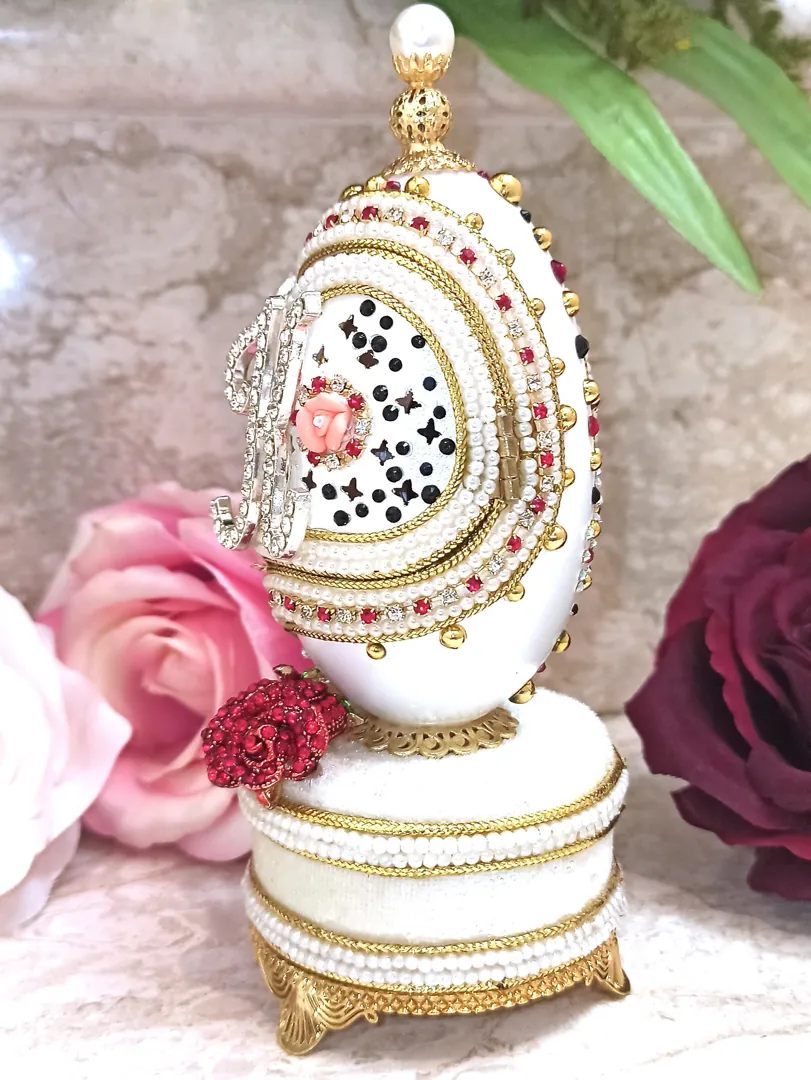 Luxury Wedding Gift, Faberge Egg Style Personalized, 24K Gold, Ruby Anniversary, 5ct, Faberge Music Box, Wedding Ornament, Handcarved, Faberge.