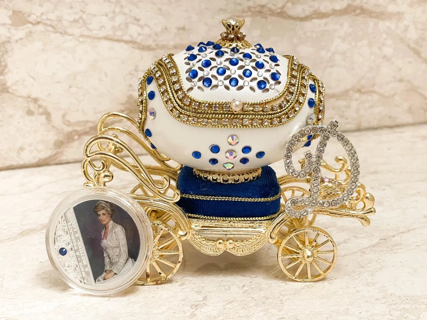 1997 Vintage Lady Diana Spencer Faberge Egg Musical Jewelry Box Princess Diana Royal Memorabilia Diana Jewelry Box Hand Carved Egg Music Box