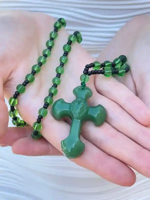 Rosary Cross Necklace Gemstone Rosary Christian Natural Gemstone Rosaries Religious Gift Prayer Necklace Christian gift HANDMADE Gem Jewelry 
