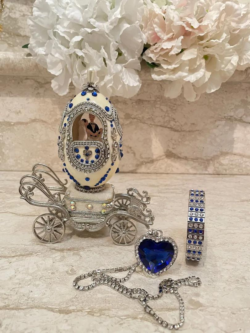 Designer Gifts One Of a Kind Faberge Egg Music, Sapphire Gem Handcarved Natural Egg, Daughter Wedding Gift From Dad, Wedding Proposal Box