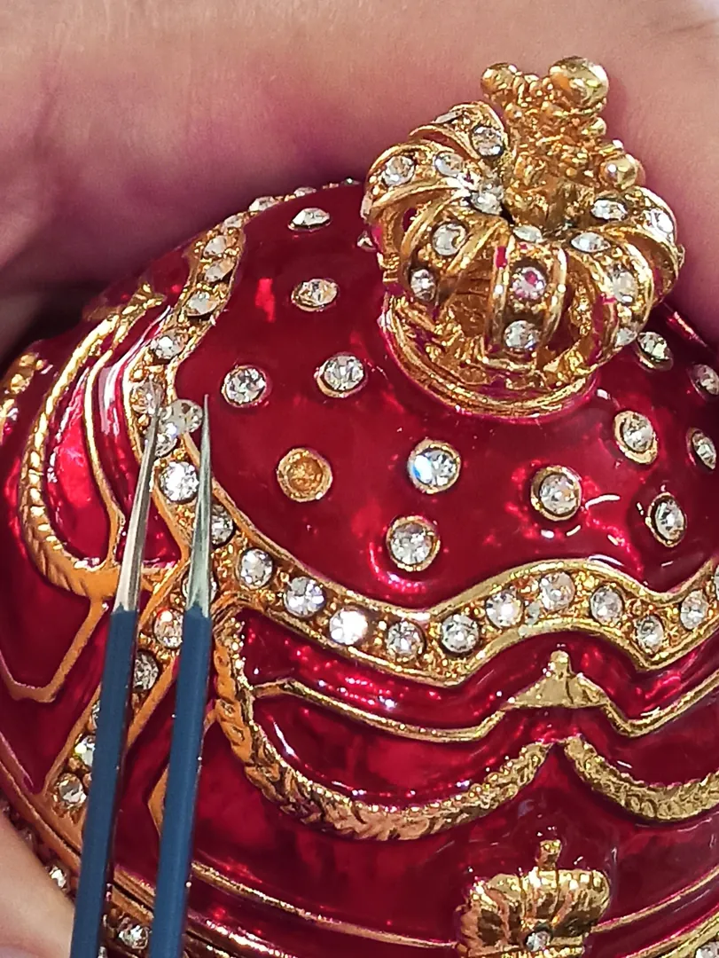 Faberge Egg Trinket Box Faberge Style 24K Gold Imperial Lions 200 Austrian Crystals Handset Diamonds 2ct Bracelet Fabergé Egg Jewelry Box