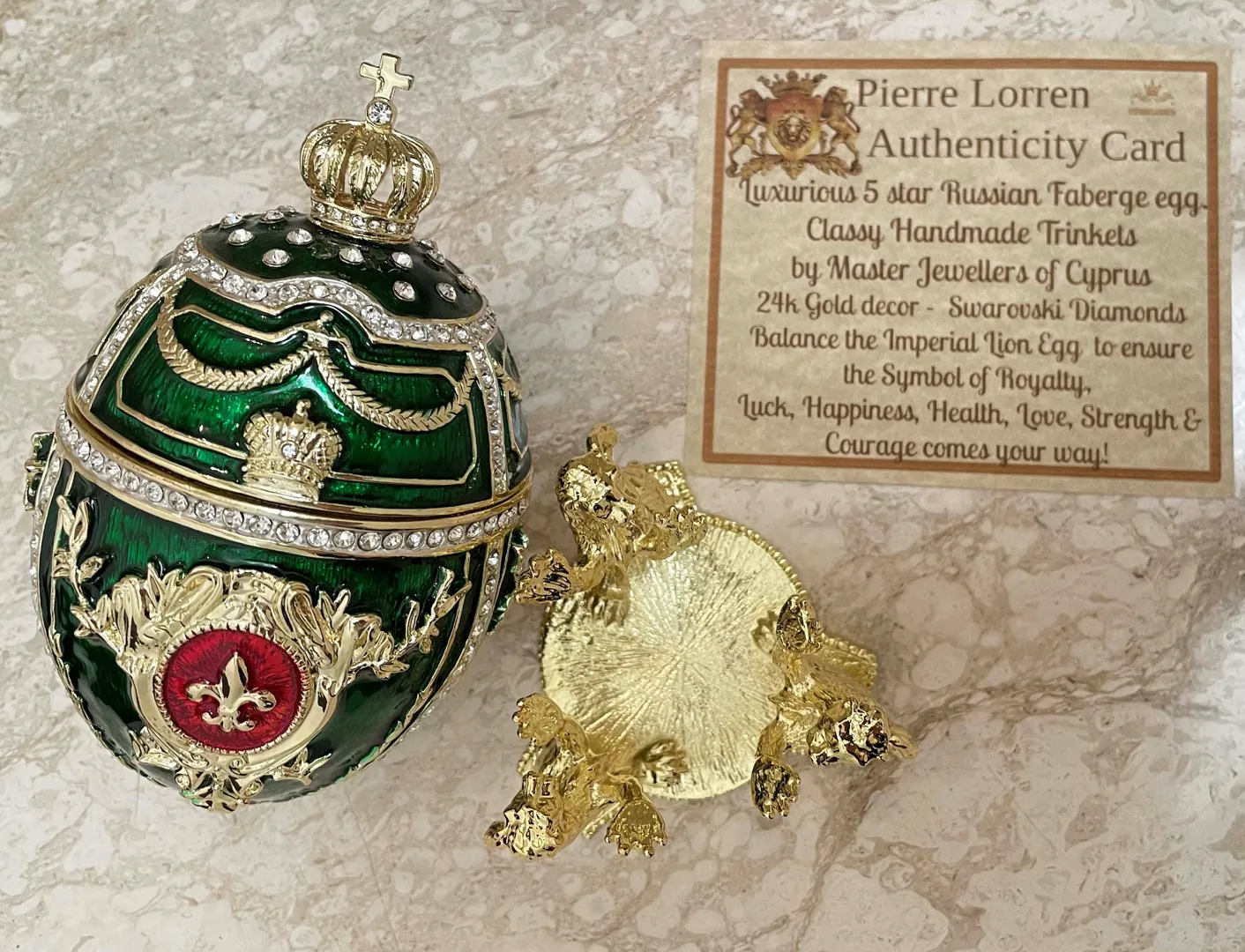 Designer 5* Faberge Egg Imperial Unique Faberge Wedding Gift Faberge Style Egg Engagement Gifts for Couple 24K Gold Fabergé Egg Swarovski 5ct