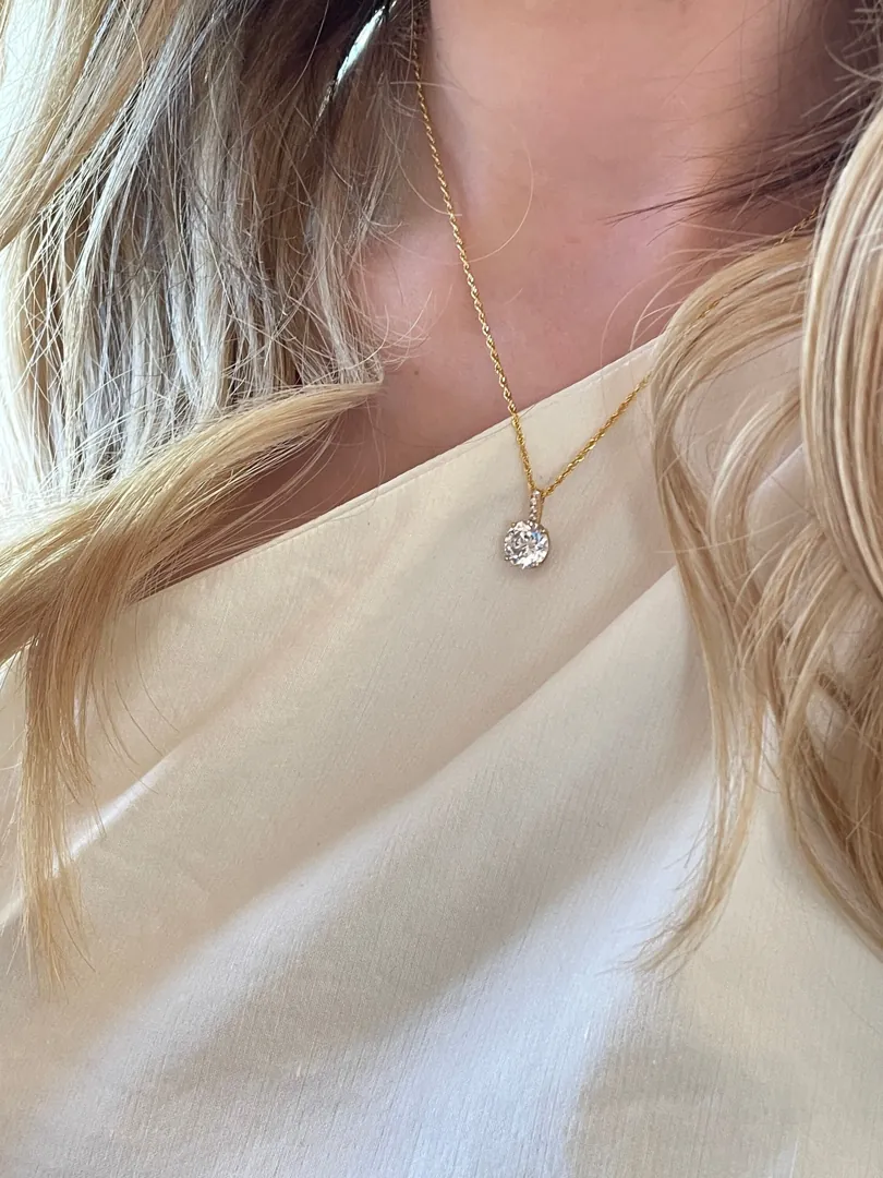 Pierre Lorren 1.5 carat Diamond Necklace SOLID 18k Yellow GOLD Solitaire Round Cut Pendant Diamond Pendant Necklace Floating Diamond Jewelry