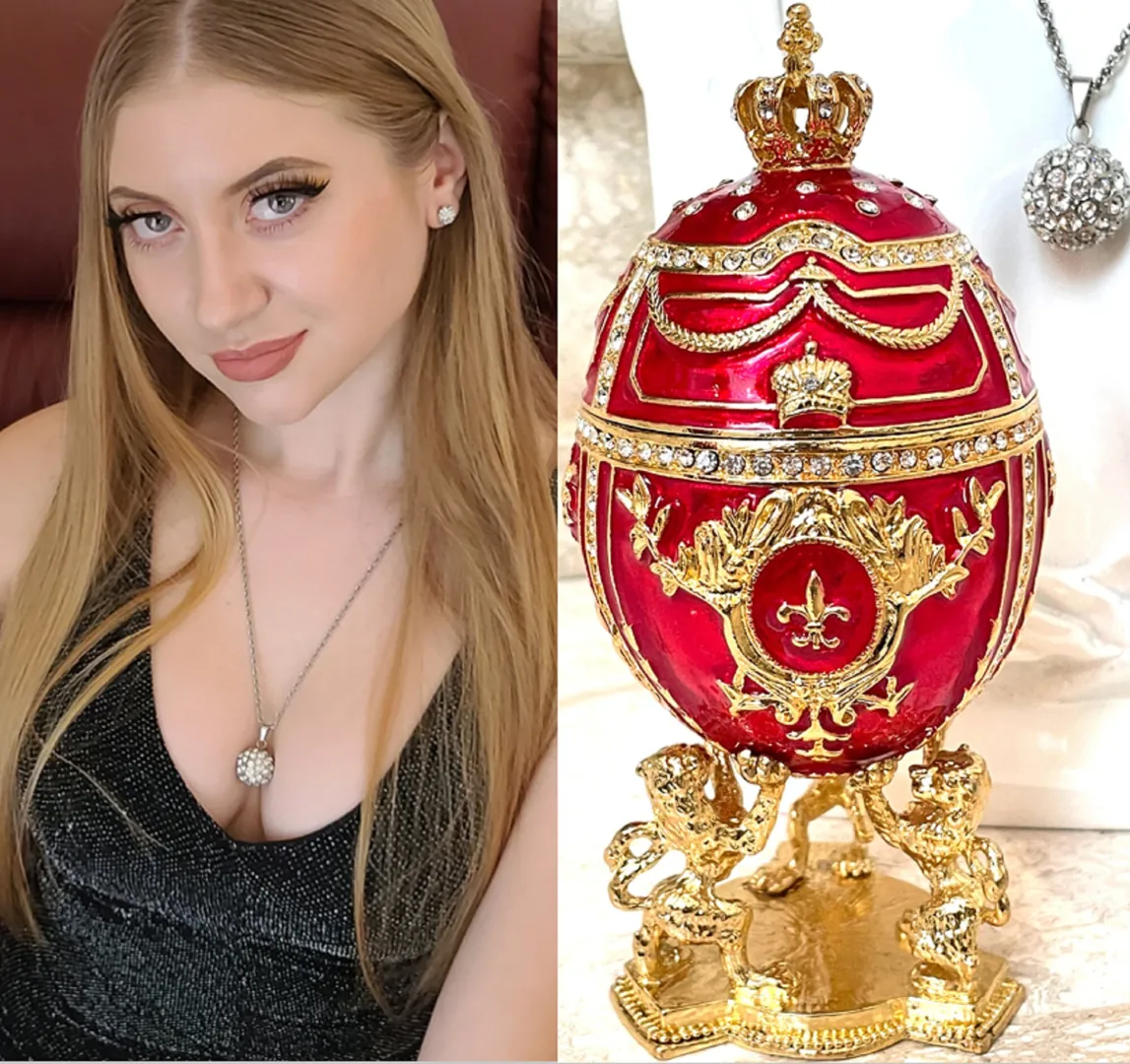 Gold Faberge style egg and Faberge Egg Pendant gift for her. Silver Pendant Necklace, HANDMADE Easter Egg, Fabergé Egg Trinket box, Christmas gift.
