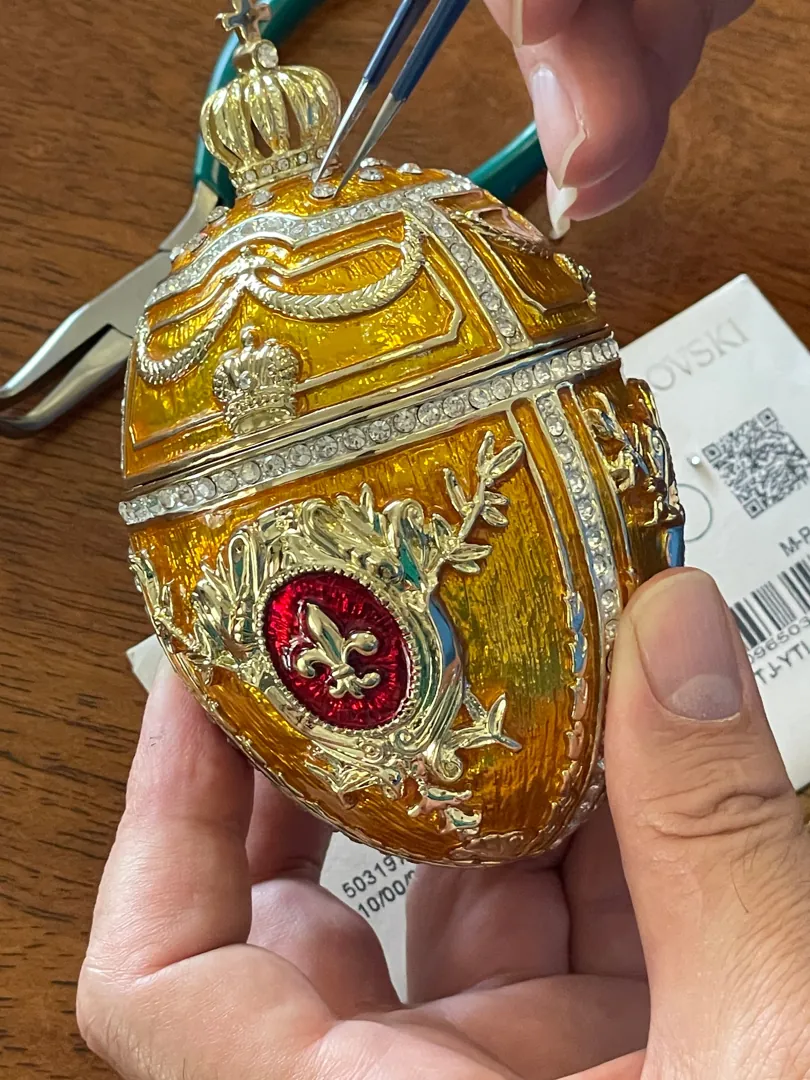 Unisex Princeton Orange Faberge Egg Home Decor Gift Fabergé Egg Jewelry Box Swarovski Diamond HANDMADE 24k GOLD Faberge Trinket Christmas