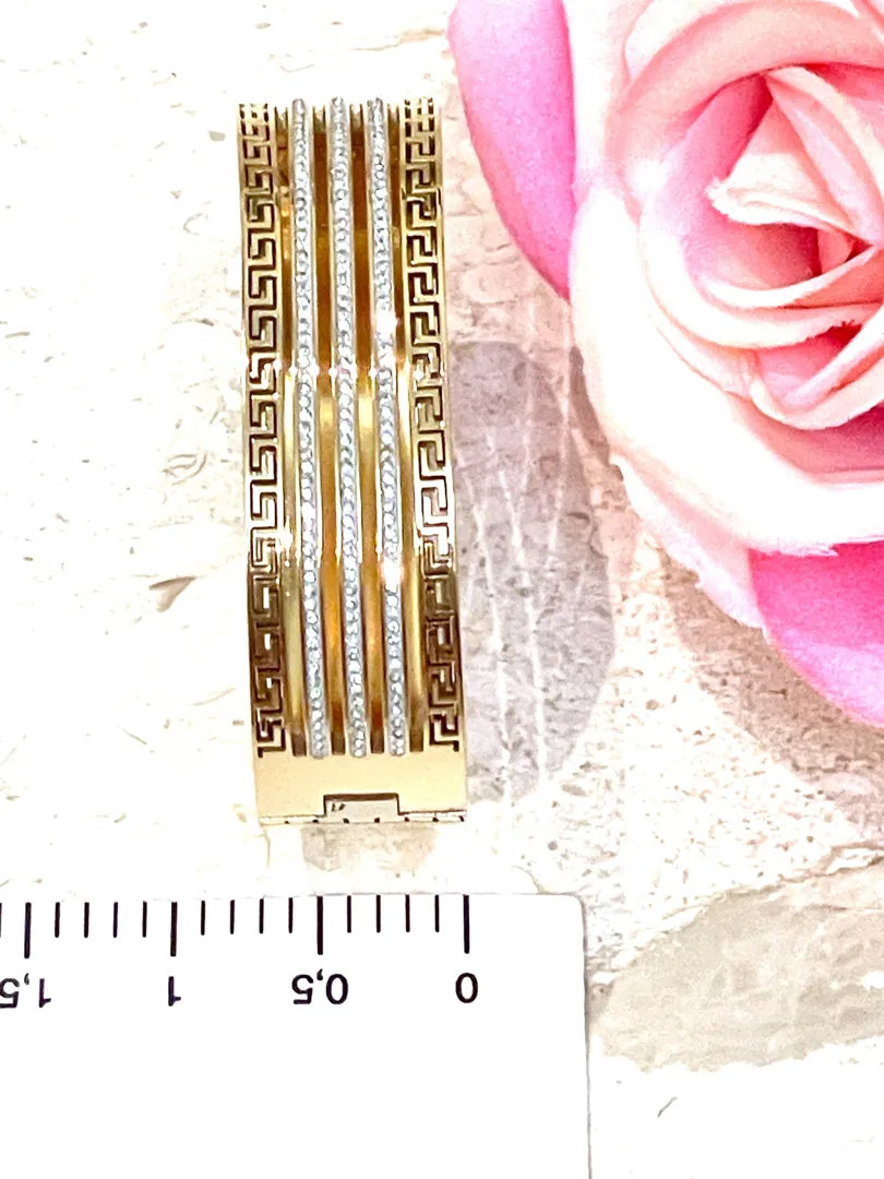 Pierre Lorren Ancient Greece Key Bracelet Yellow Gold Meander Bracelet Greek Key Jewelry Bangle Greek Jewelry for Women SUCCESS INFINITY