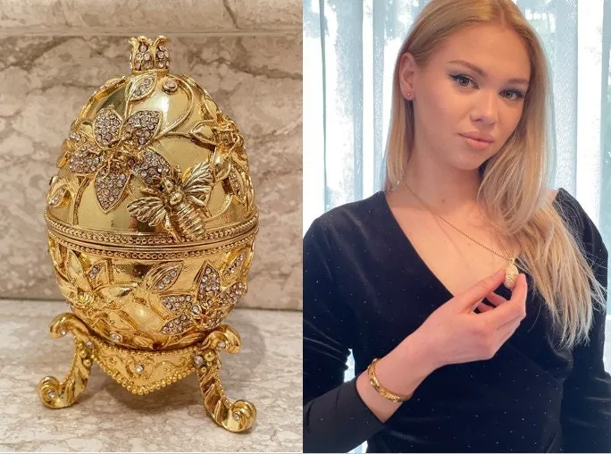 Faberge Egg Jewelry Ring Proposal Box, Bridal Shower Gift for Bride-to-Be, Handmade Faberge Style Egg, 400 Crystal Handset 24k Fabergé Egg.