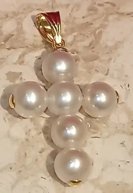 Designer Pearl Cross Pendant,SOLID 18k,GOLD Pearl cross,Christian Mothers Day gift,Pearl Crucifix,Cross for Mom,Cross for women,UNIQUE Cross 