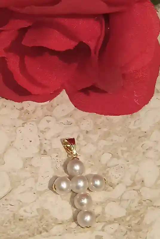 Designer Pearl Cross Pendant,SOLID 18k,GOLD Pearl cross,Christian Mothers Day gift,Pearl Crucifix,Cross for Mom,Cross for women,UNIQUE Cross 