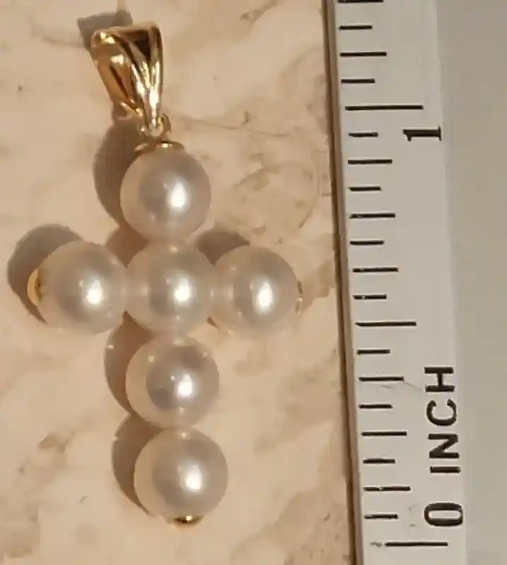 Designer Pearl Cross Pendant,SOLID 18k,GOLD Pearl cross,Christian Mothers Day gift,Pearl Crucifix,Cross for Mom,Cross for women,UNIQUE Cross 