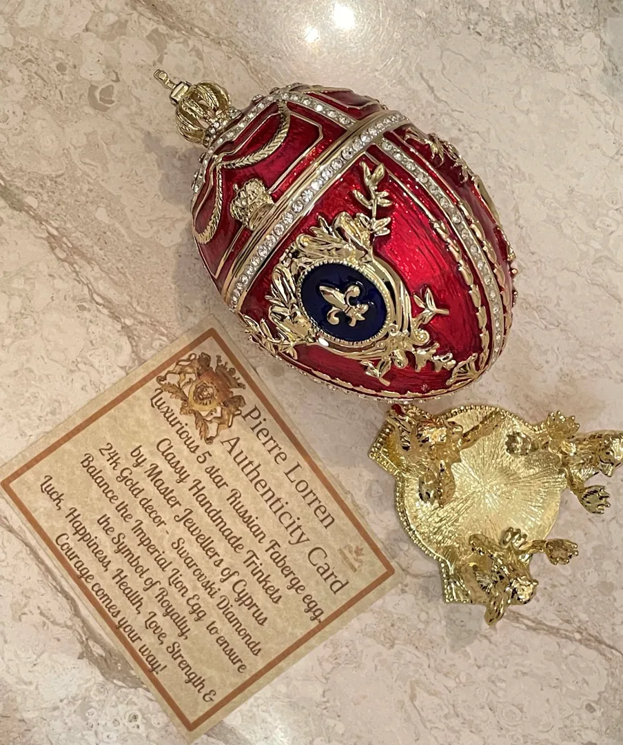 Deluxe 5* Faberge Style Egg Ornament Red Faberge Egg Style 24k Austrian Crystal Handset Fabergé Mothers Day Valentines Birthday Gift for Her
