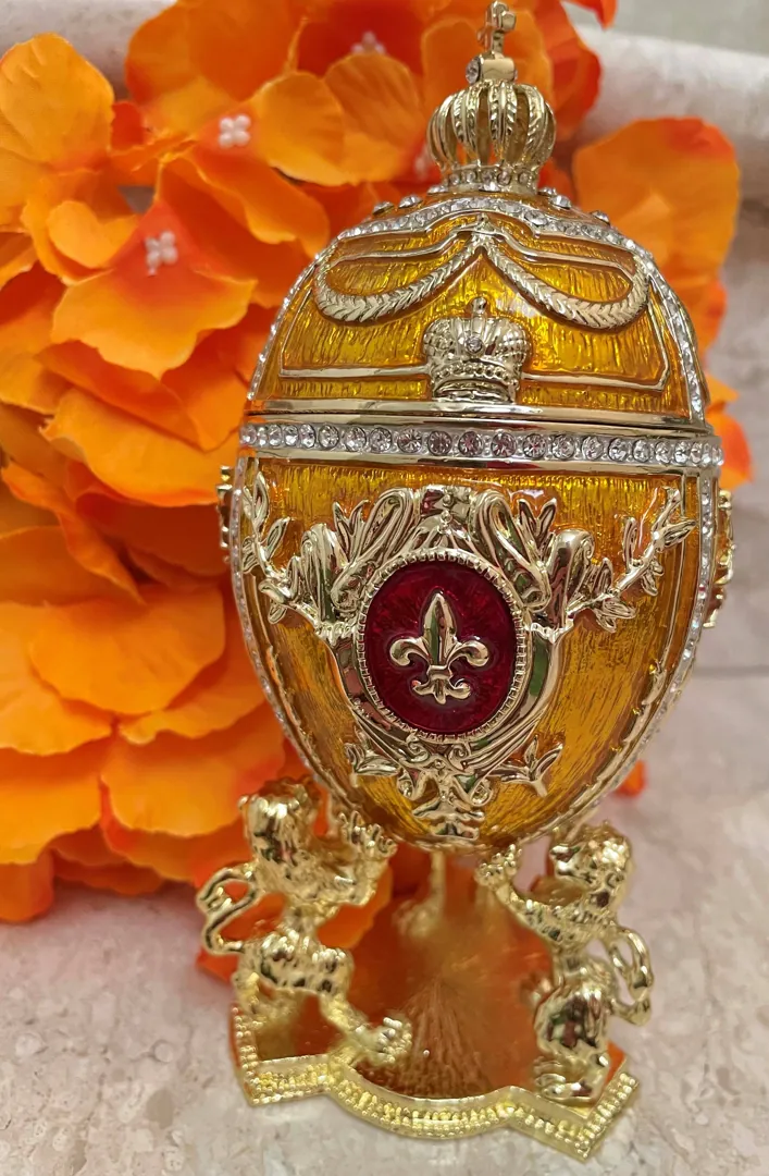 Luxurious 5* Tangerine Quartz Faberge Egg Decor Fabergé Egg Jewelry Box Guilloche 24k Austrian Crystal Handset Valentine Day Home Decor Gift