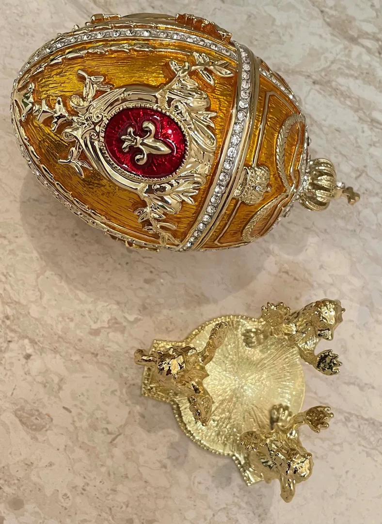 Luxurious 5* Tangerine Quartz Faberge Egg Decor Fabergé Egg Jewelry Box Guilloche 24k Austrian Crystal Handset Valentine Day Home Decor Gift