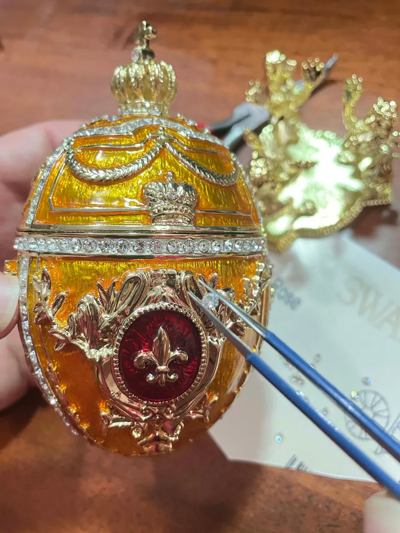 Luxurious 5* Tangerine Quartz Faberge Egg Decor Fabergé Egg Jewelry Box Guilloche 24k Austrian Crystal Handset Valentine Day Home Decor Gift