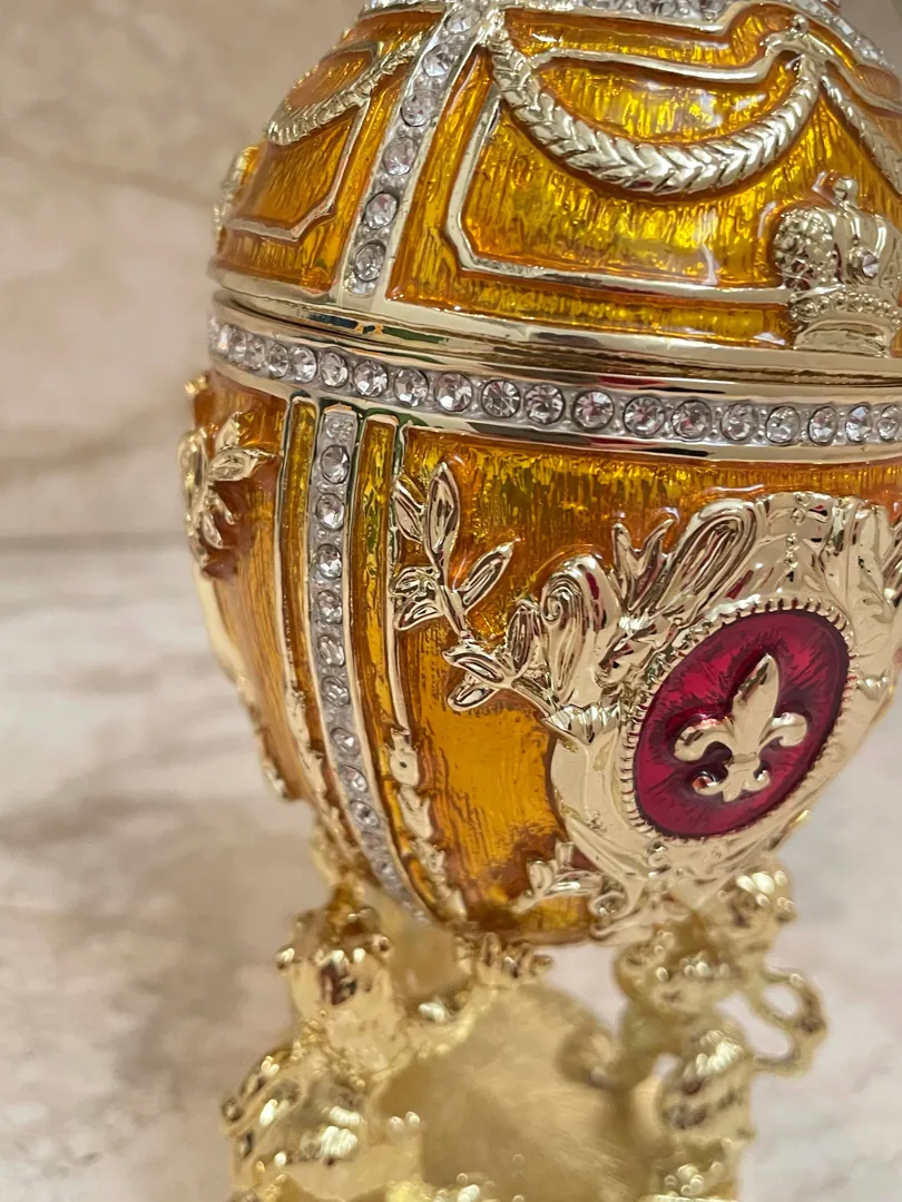 Luxurious 5* Tangerine Quartz Faberge Egg Decor Fabergé Egg Jewelry Box Guilloche 24k Austrian Crystal Handset Valentine Day Home Decor Gift