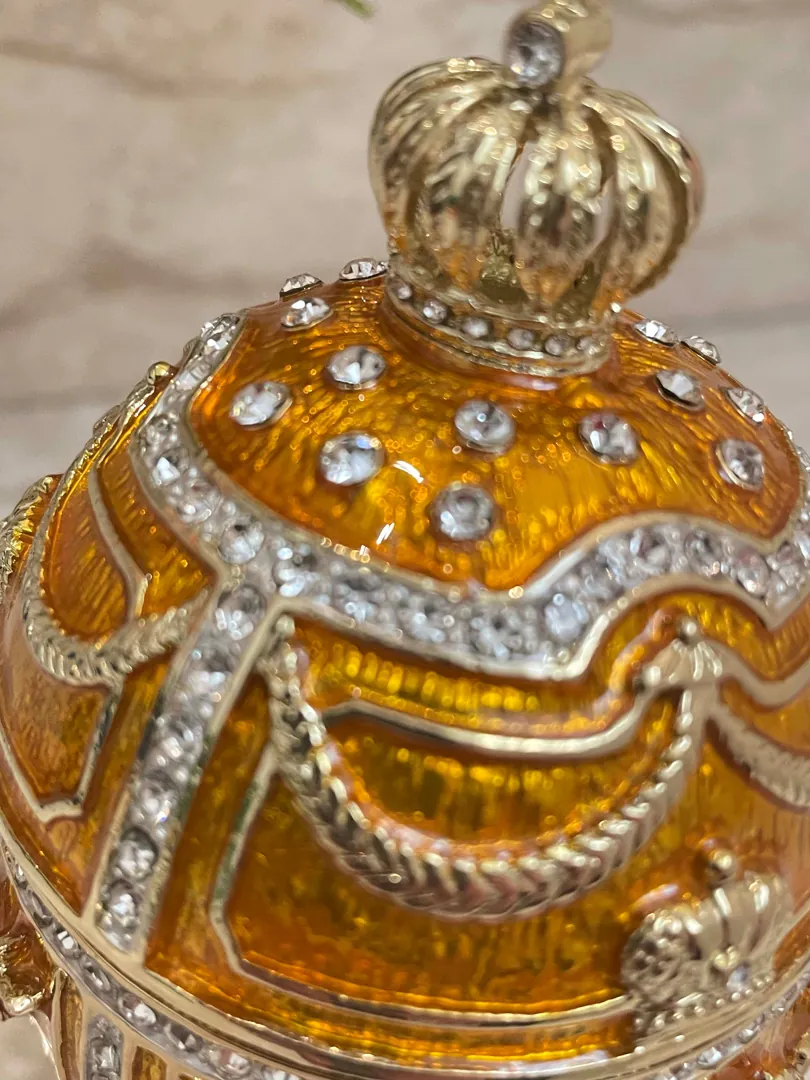 Luxurious 5* Tangerine Quartz Faberge Egg Decor Fabergé Egg Jewelry Box Guilloche 24k Austrian Crystal Handset Valentine Day Home Decor Gift