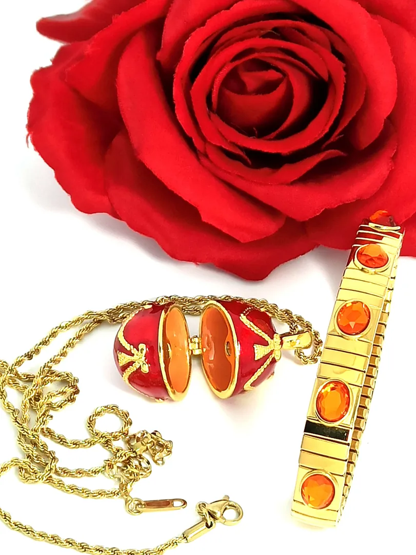 Designer Jewelry Faberge Egg Necklace Faberge Egg Pendant Valentine Day Gift for Her Faberge Style Egg 24K Austrian Crystal Handset Locket.