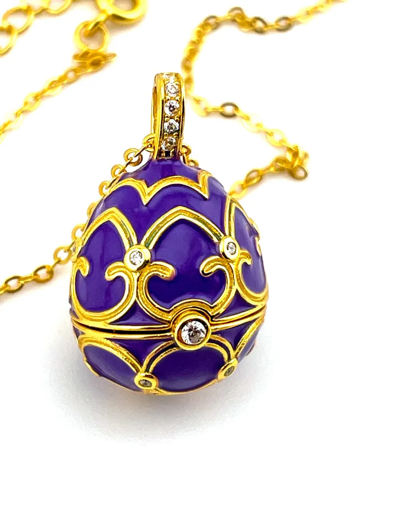 Luxury Amethyst Necklace Faberge Egg Necklace Faberge Jewelry Faberge Pendant Egg HANDMADE Valentine Gift for Her Vermeil 18K Yellow Gold
