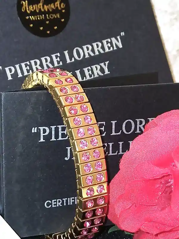 Pink Topaz Bracelet, 24k , Gold Bracelet for women, 96 HANDSET, Pink Gemstone Bracelet, New Mom Gift, Topaz Bracelet, Handmade Jewelry, Gift 