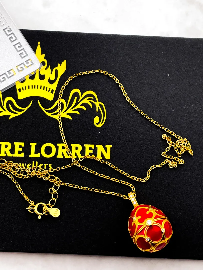 Luxury Ruby Red Necklace Faberge Egg Necklace Faberge Jewelry Faberge Pendant Egg HANDMADE Valentine Gift for Her Vermeil 18k Yellow Gold