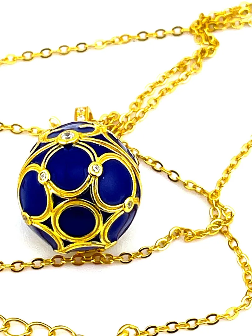 Luxury SAPPHIRE Blue Necklace Faberge Egg Necklace Faberge Jewelry Faberge Pendant Egg Verm HANDMADE Valentine Gift for her 18k Yellow Gold