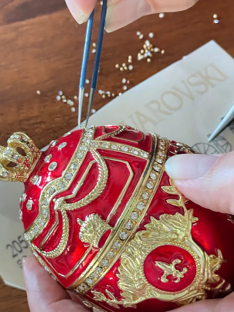 Fabergé Egg Style Enamel Egg Jewelry Box PLUS Fabergé Egg Pendant Christmas Jewelry Set 24k Gold 200 Austrian Crystal HANDMADE Birthday Gift