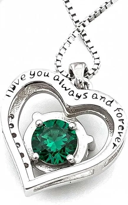 Heart Emerald Diamond Necklace, Heart Shaped Emerald 18K White Gold Silver Emerald Valentines Day Mothers Day May Birthday Gift for Women.