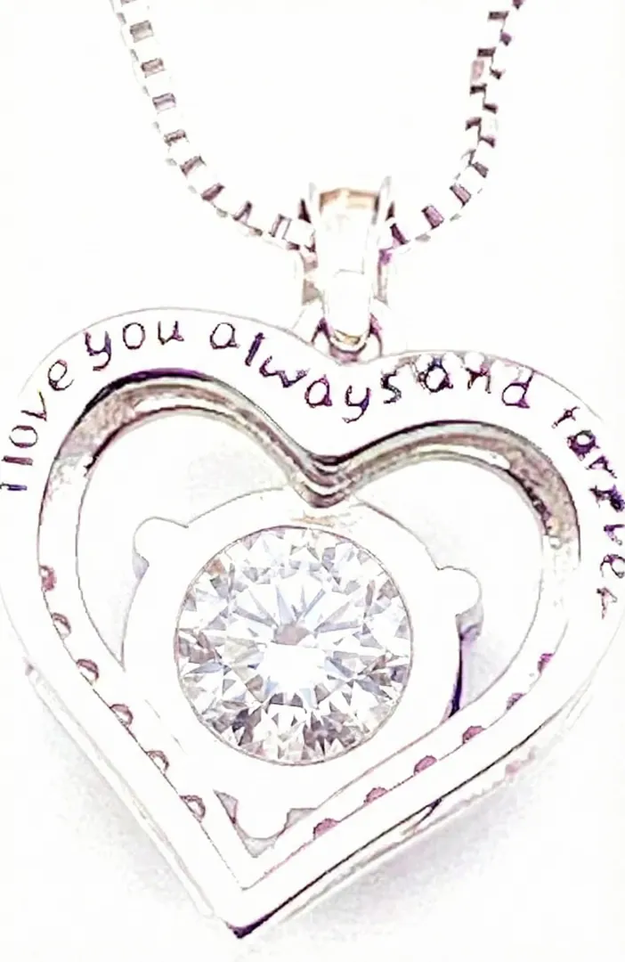 Heart Diamond Necklace, Heart Shaped 18K White Gold Silver Valentines Day Mothers Day May Birthday gift for women by Pierre Lorren.