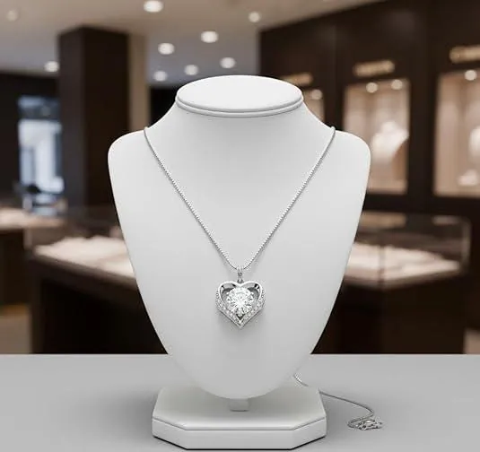 Heart Diamond Necklace, Heart Shaped 18K White Gold Silver Valentines Day Mothers Day May Birthday gift for women by Pierre Lorren.