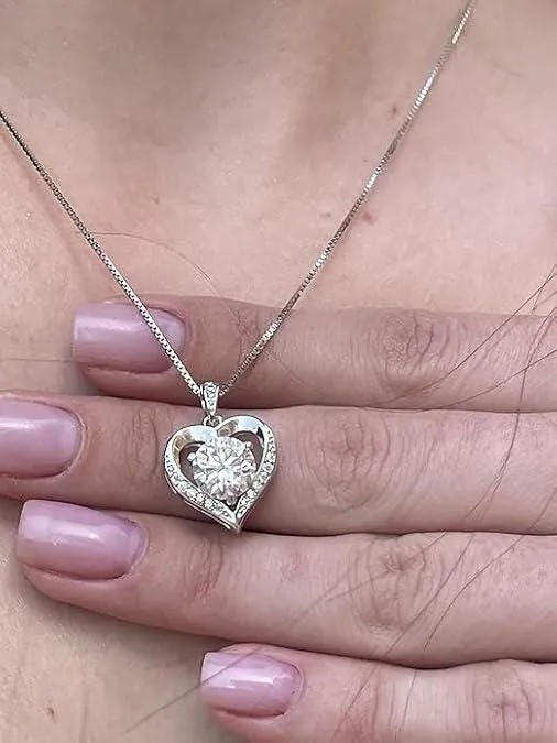 Heart Diamond Necklace, Heart Shaped 18K White Gold Silver Valentines Day Mothers Day May Birthday gift for women by Pierre Lorren.