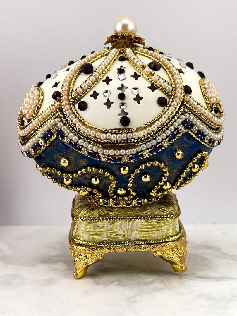 Vintage Faberge Egg 1992 Birthday Unique Gifts for Women Jewelry Box Natural Handmade Eggs Faberge Style Egg Crystal Diamond Pure Gold Deco