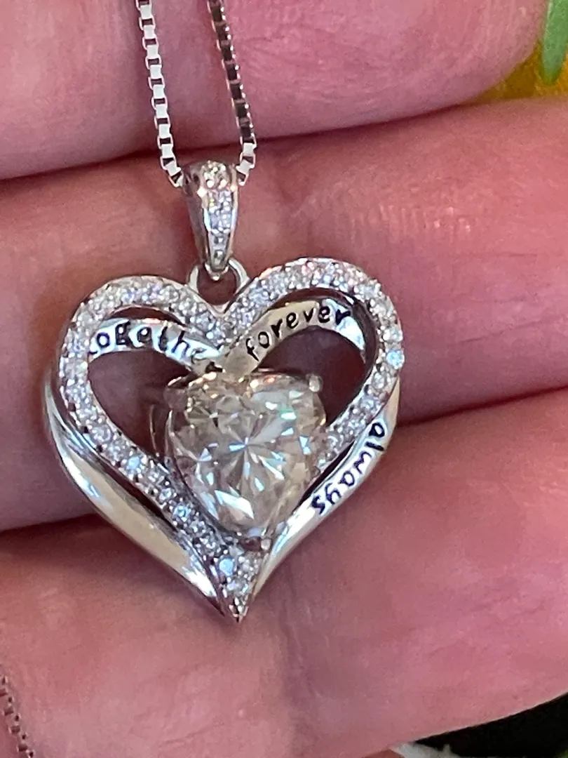 3 carats of Diamonds Heart Shaped Pendant Heart Necklace Solid Sterling Silver 925 Platinum White Gold Anniversary Together Forever Jewelry