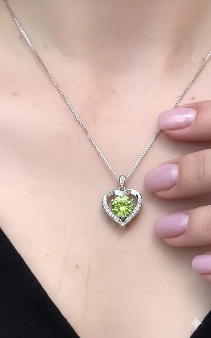 Heart Emerald Diamond Necklace, Heart-Shaped Emerald 18K White Gold Silver Emerald Valentine's Day Mother's Day May Birthday Gift for Women
