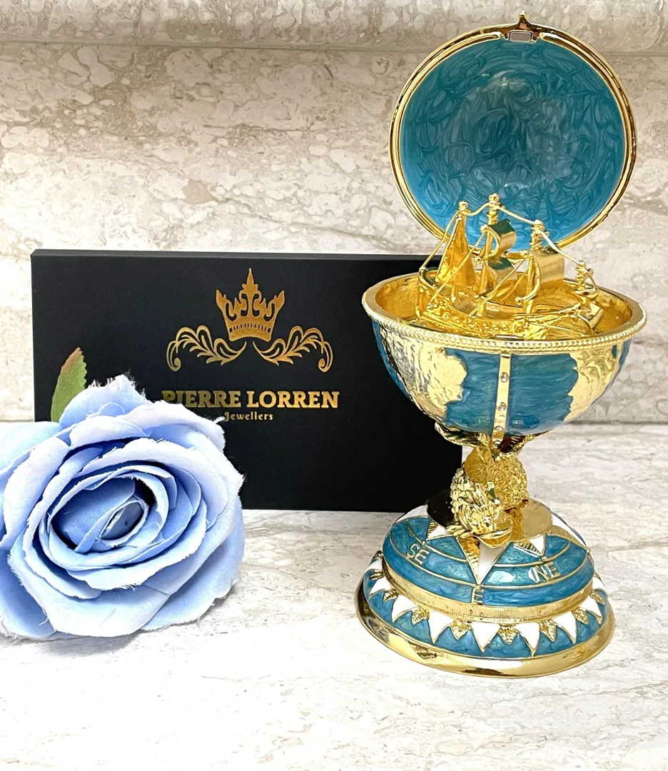 Faberge Eggs Rare Fabergé Egg Ornament Blue Faberge Eggs Pure Gold Decor Swarovski HANDMADE Graduation Christmas Gift for Him by PierreLorren