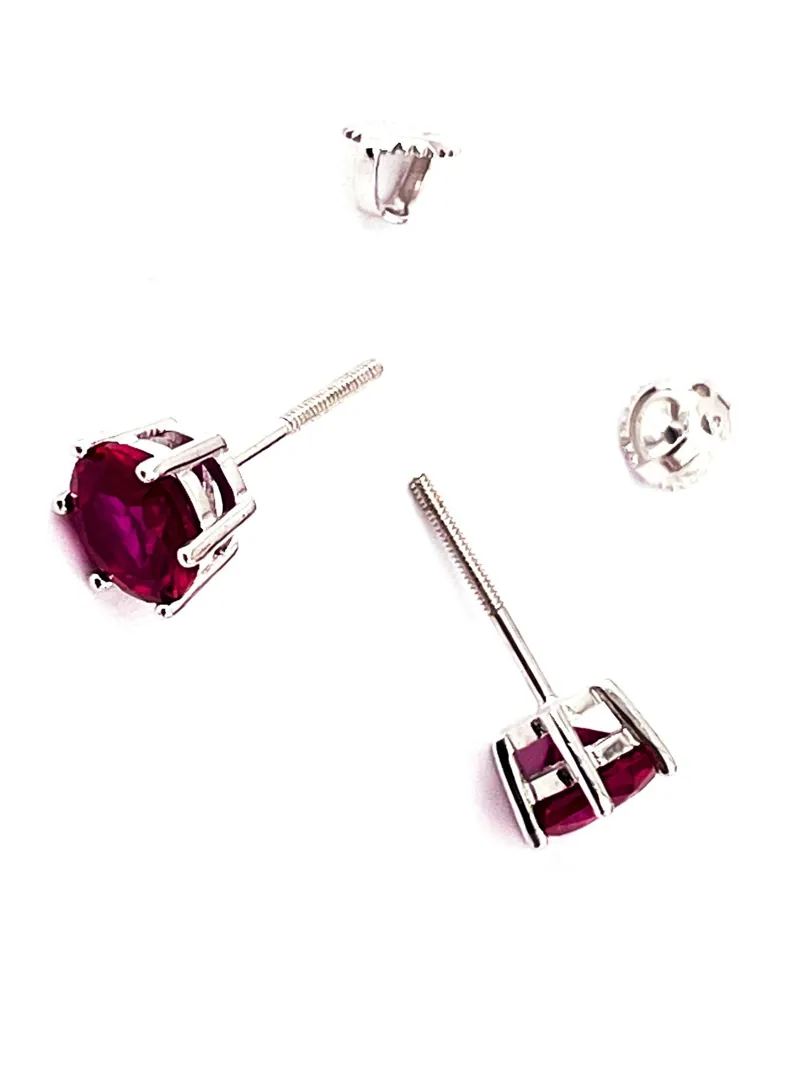 Pierre Lorren Natural Ruby Red Earrings Studs 2 Carat Real Ruby Earrings - Screw on Stud Earrings 6.5mm Valentine's Christmas Gift for Women