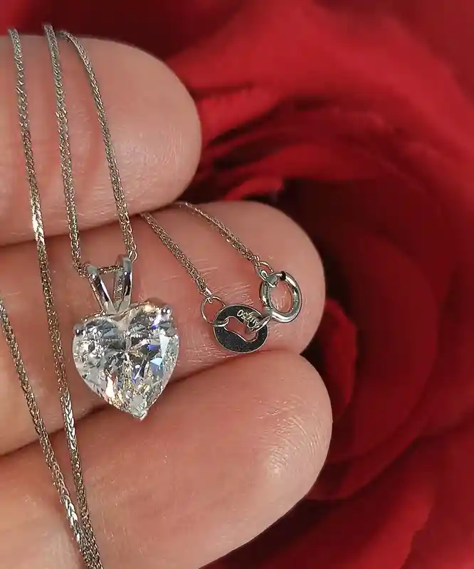 18k Gold Diamond Heart Necklace - 1.5 ct Diamond Pendant HEART Diamond Jewelry for women - Heart Solitaire Necklace Diamond Anniversary gift 
