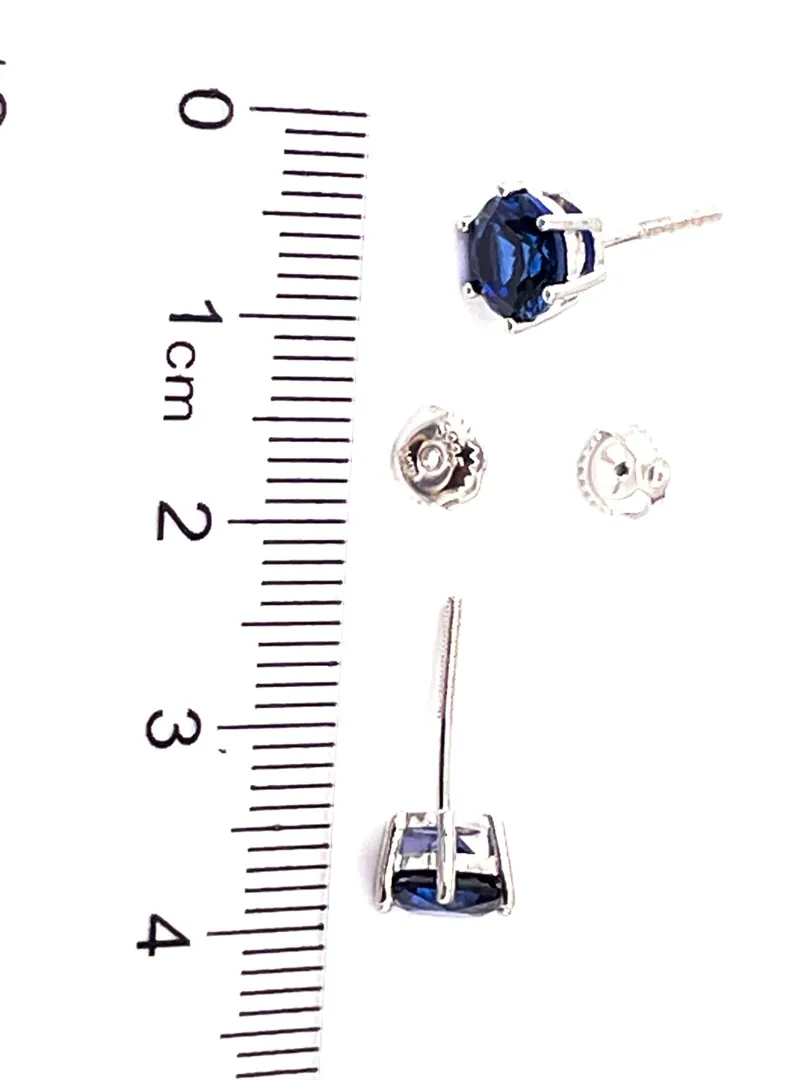 Pierre Lorren Natural Sapphire Blue Earrings Studs 2 Carat Real Sapphire Earrings - Screw on Stud Earrings 6.5mm Anniversary Gift for Woman