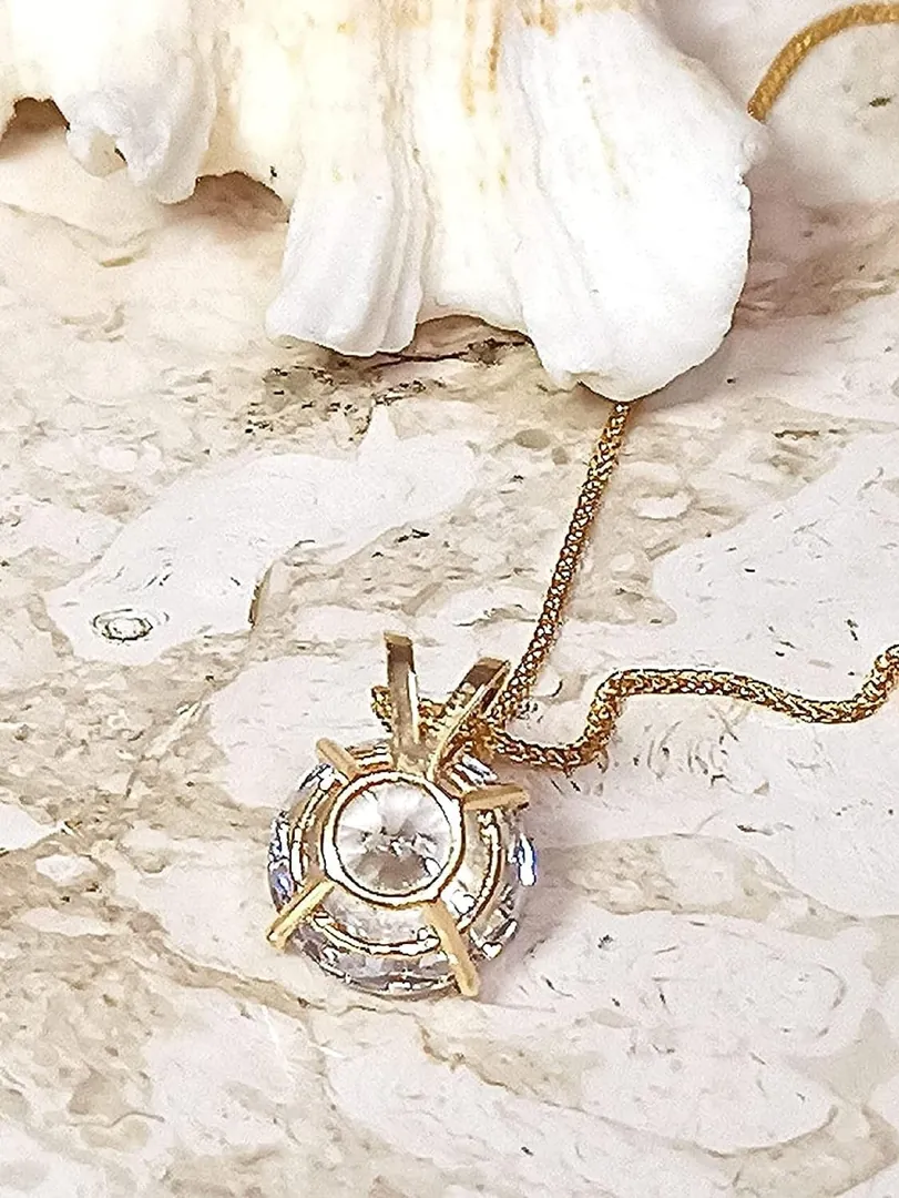 18k Round Yellow Gold Pendant Diamond Necklace anniversary gift for her Round Cut Pendant Ladies Pendant Christmas Anniversary Gift for her