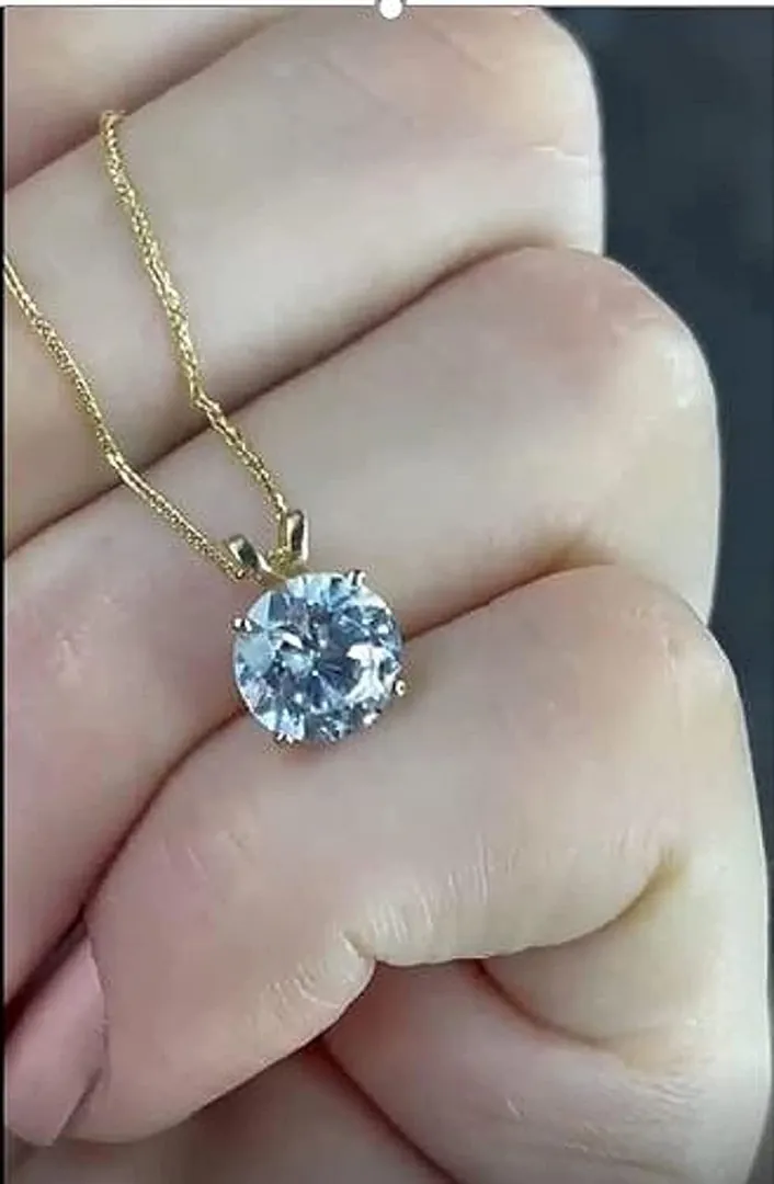 18k Round Yellow Gold Pendant Diamond Necklace anniversary gift for her Round Cut Pendant Ladies Pendant Christmas Anniversary Gift for her
