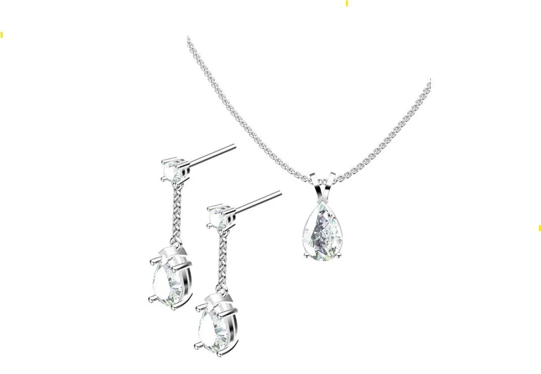 4ct Tear Drop Diamond Necklace, Tear Drop Diamond Earrings, Diamond Jewelry, Solid 18k White Gold Birthday Anniversary Gift for Her Graduation.