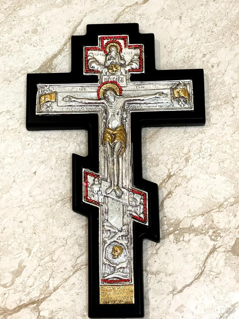 Antique Crucifix Cross, Orthodox Icon, Greek Icon, Byzantine Wall Cross, Solid Sterling Silver, Jesus Christ Wall Hanging Cross, Religious.