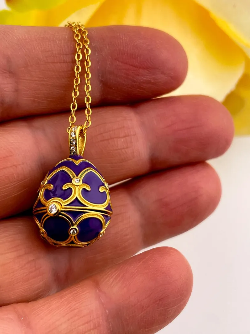 Designer Faberge Egg Necklace Bracelet Set Fabergé Egg Pendant Amethyst Jewelry Mother's Day Jewelry 18k Gold Mother's Birthday Gift for Her