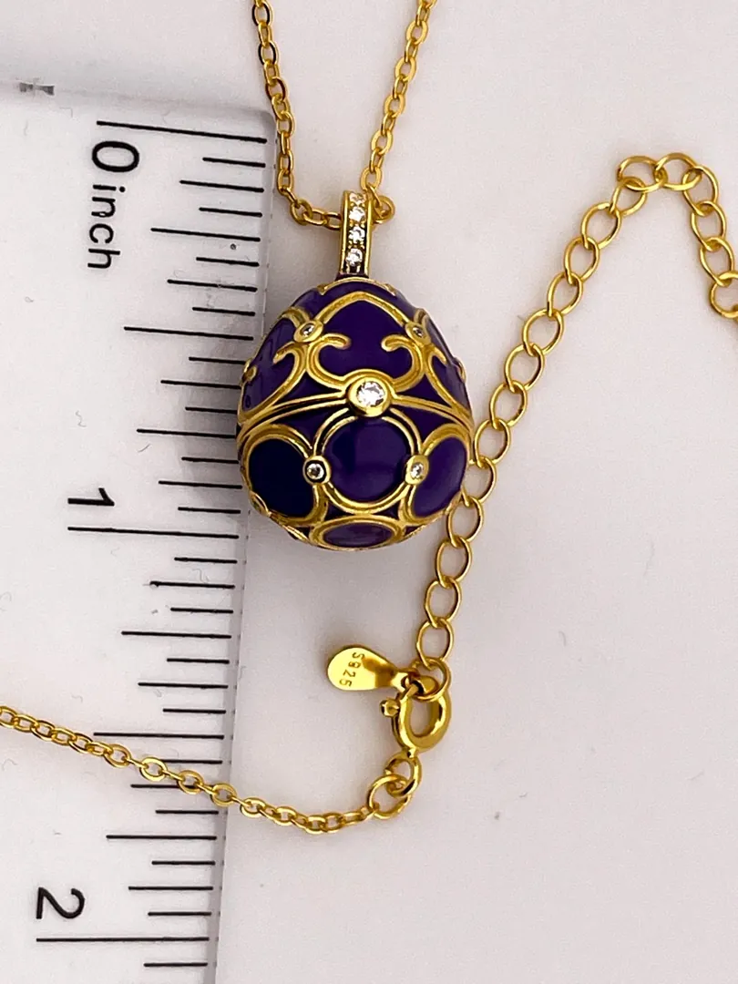 Designer Faberge Egg Necklace Bracelet Set Fabergé Egg Pendant Amethyst Jewelry Mother's Day Jewelry 18k Gold Mother's Birthday Gift for Her