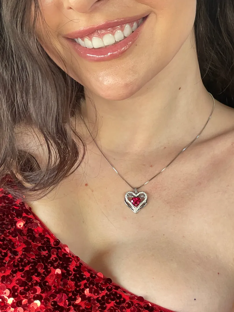 2 carat NATURAL Ruby Diamond Pendant Ruby Necklace Ruby Pendant HEART Shape Diamond Jewelry 18k White Gold 925 Silver Handmade Jewelry 3.2ct