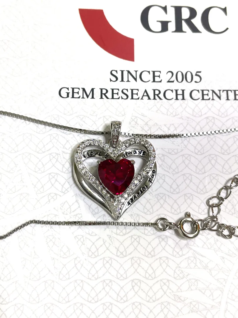 2 carat NATURAL Ruby Diamond Pendant Ruby Necklace Ruby Pendant HEART Shape Diamond Jewelry 18k White Gold 925 Silver Handmade Jewelry 3.2ct