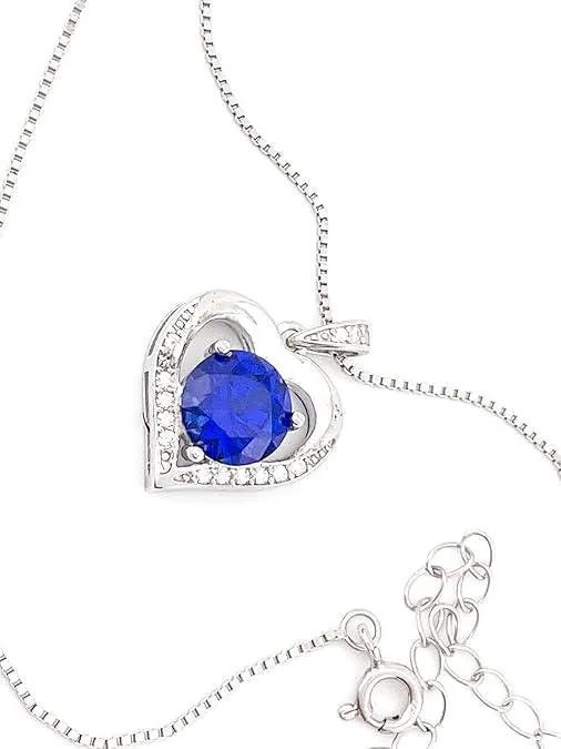 18k Heart Sapphire Diamond Pendant 18k White Gold Genuine Natural Sapphire Necklace Something Blue Bridal Gift for Her Wedding Anniversary