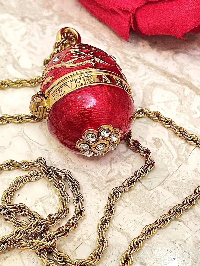 Pierre Lorren Red Faberge Egg Necklace Pendant Bracelet - Faberge Style Egg - Wedding Jewelry Gift Fabergé Eggs Handmade 24k Gold Swarovski